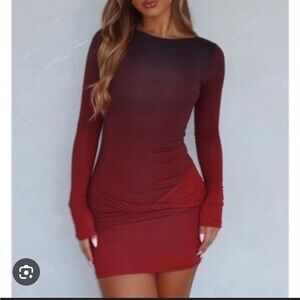WHITEFOX RED OMBRE MINI LONGSLEEVE DRESS